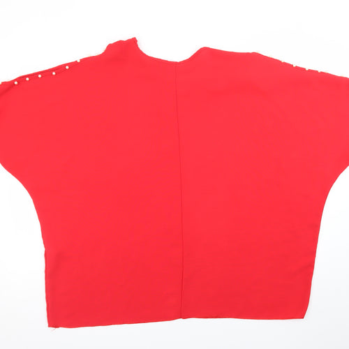 LA LUNA Womens Red Beaded Dolman Sleeve Blouse One Size
