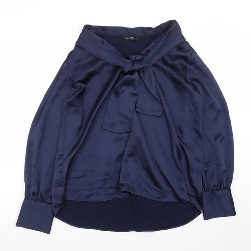 F&F Women’s Navy Blue Long Sleeve Bow Neck Blouse UK 14 Polyester