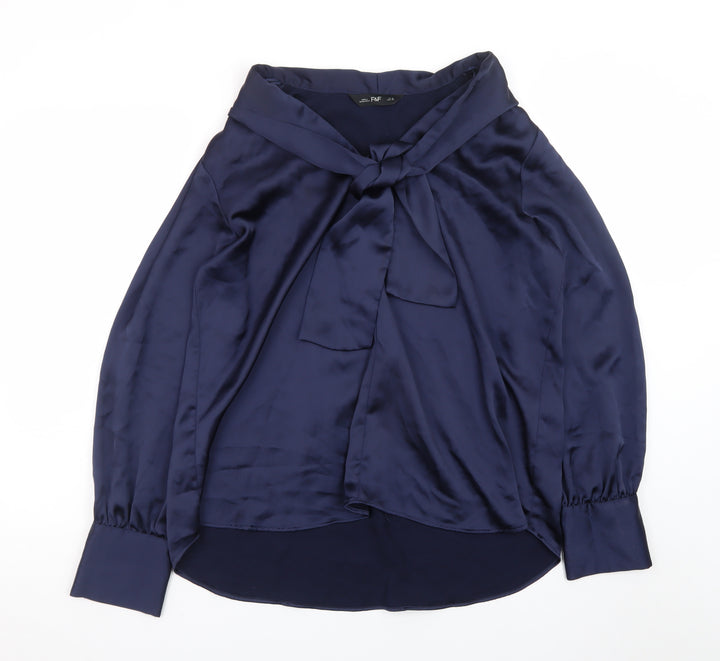 F&F Women’s Navy Blue Long Sleeve Bow Neck Blouse UK 14 Polyester