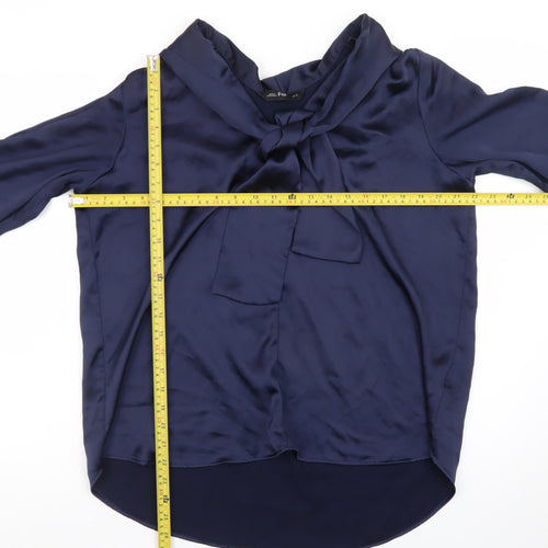 F&F Women’s Navy Blue Long Sleeve Bow Neck Blouse UK 14 Polyester