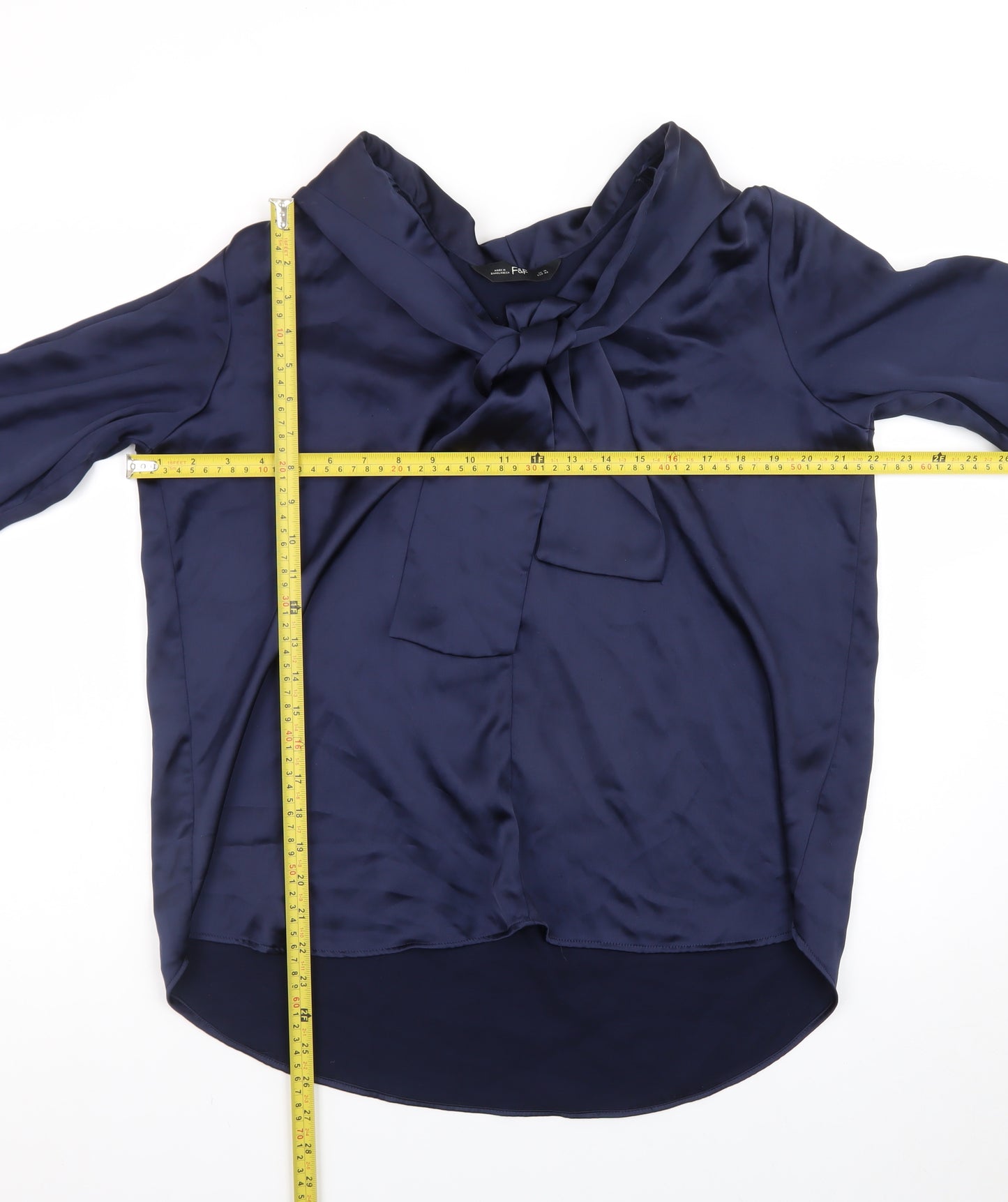 F&F Women’s Navy Blue Long Sleeve Bow Neck Blouse UK 14 Polyester