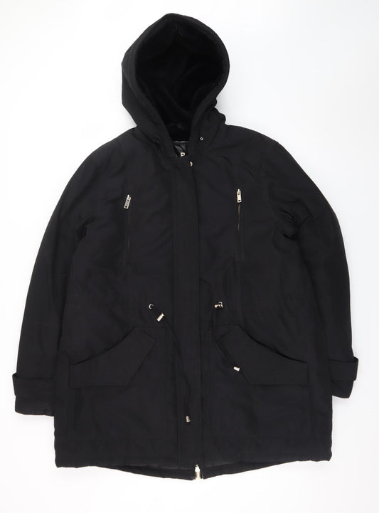 Papaya Women's Black Hooded Parka Coat Size 16 Lined Winter Jacket