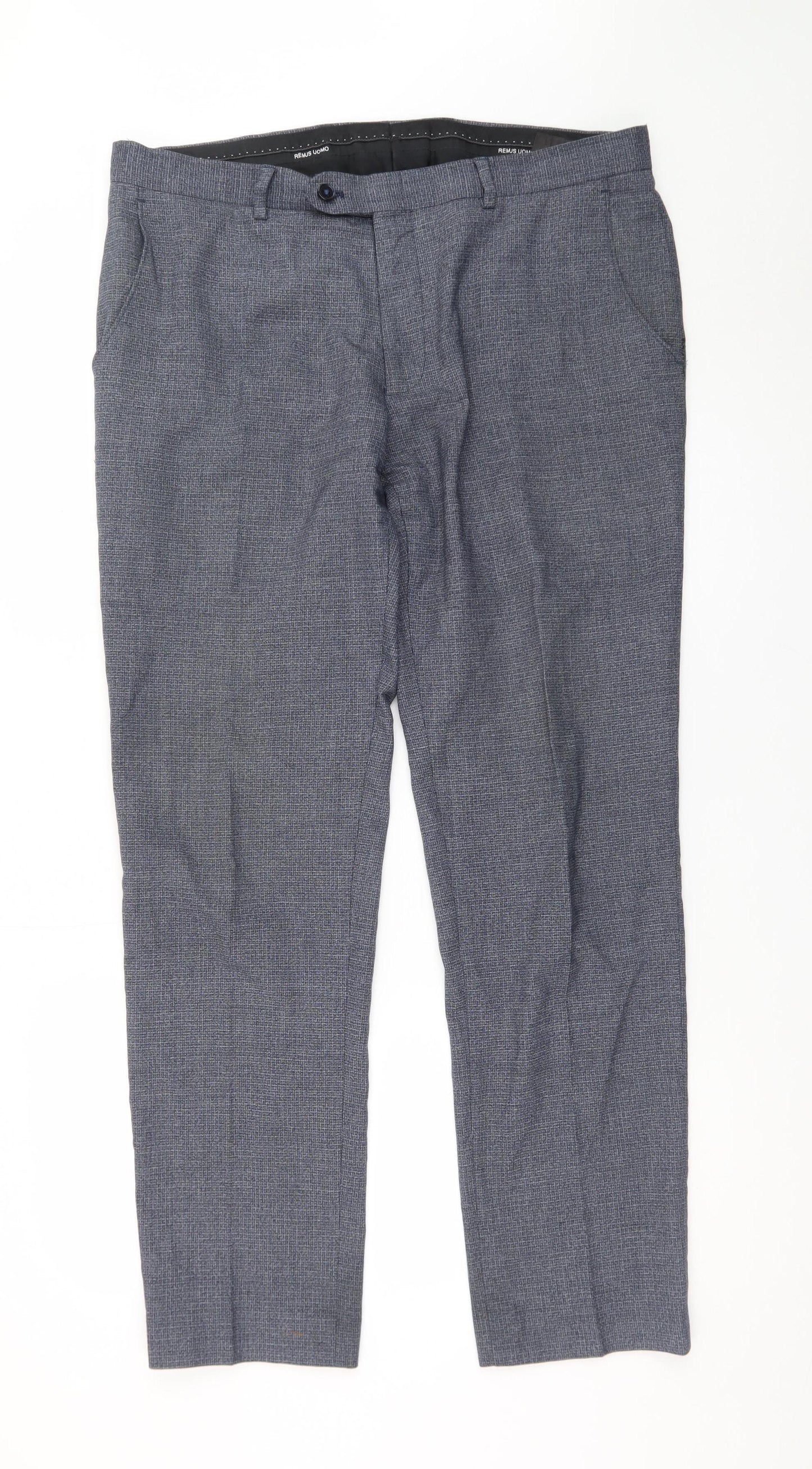 Remus Uomo Men's Grey Check Slim Fit Dress Pants 42R
