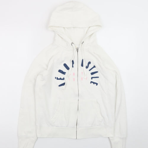 Aeropostale Women's White Full Zip Hoodie Size M Cotton Blend