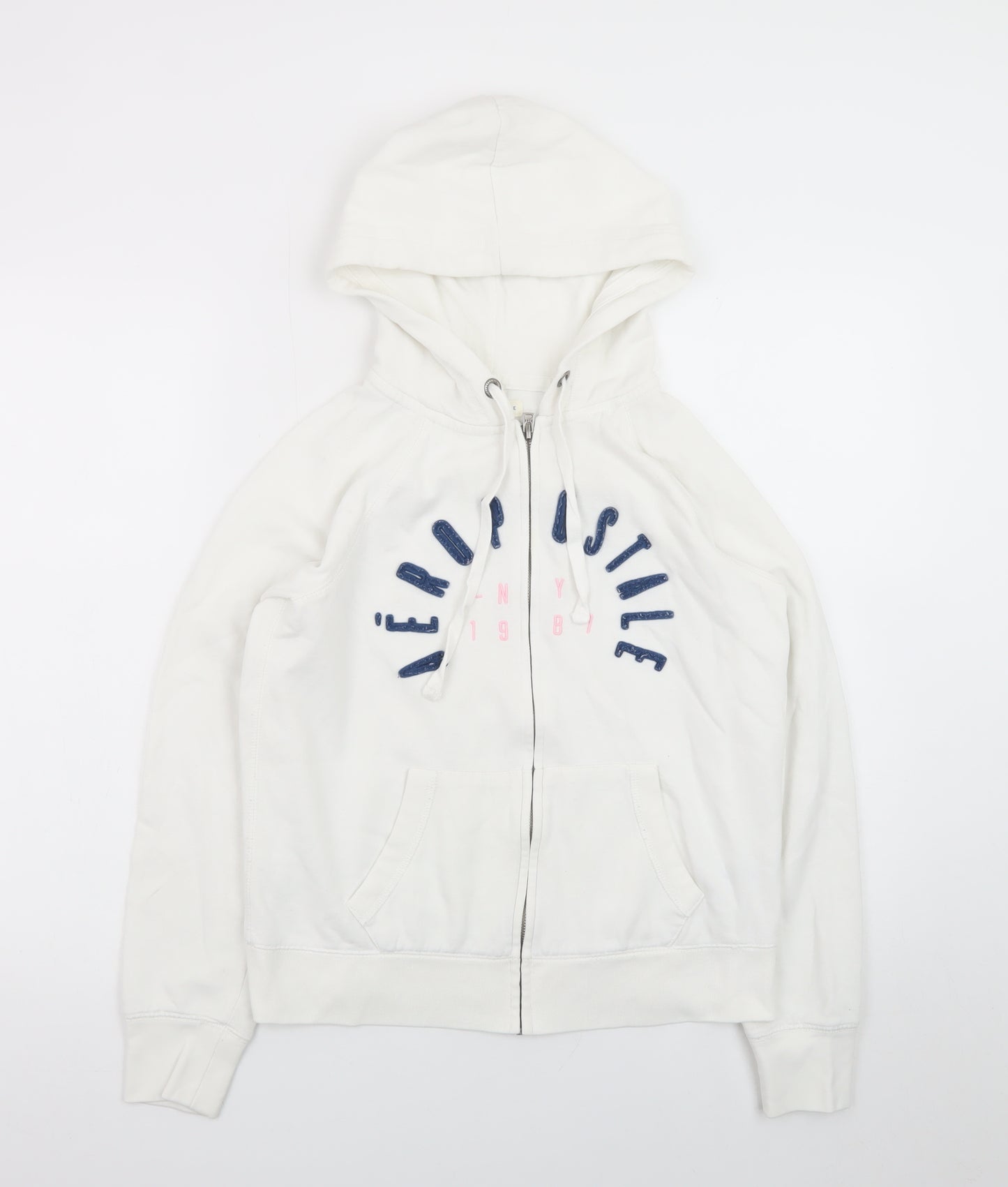 Aeropostale Women's White Full Zip Hoodie Size M Cotton Blend
