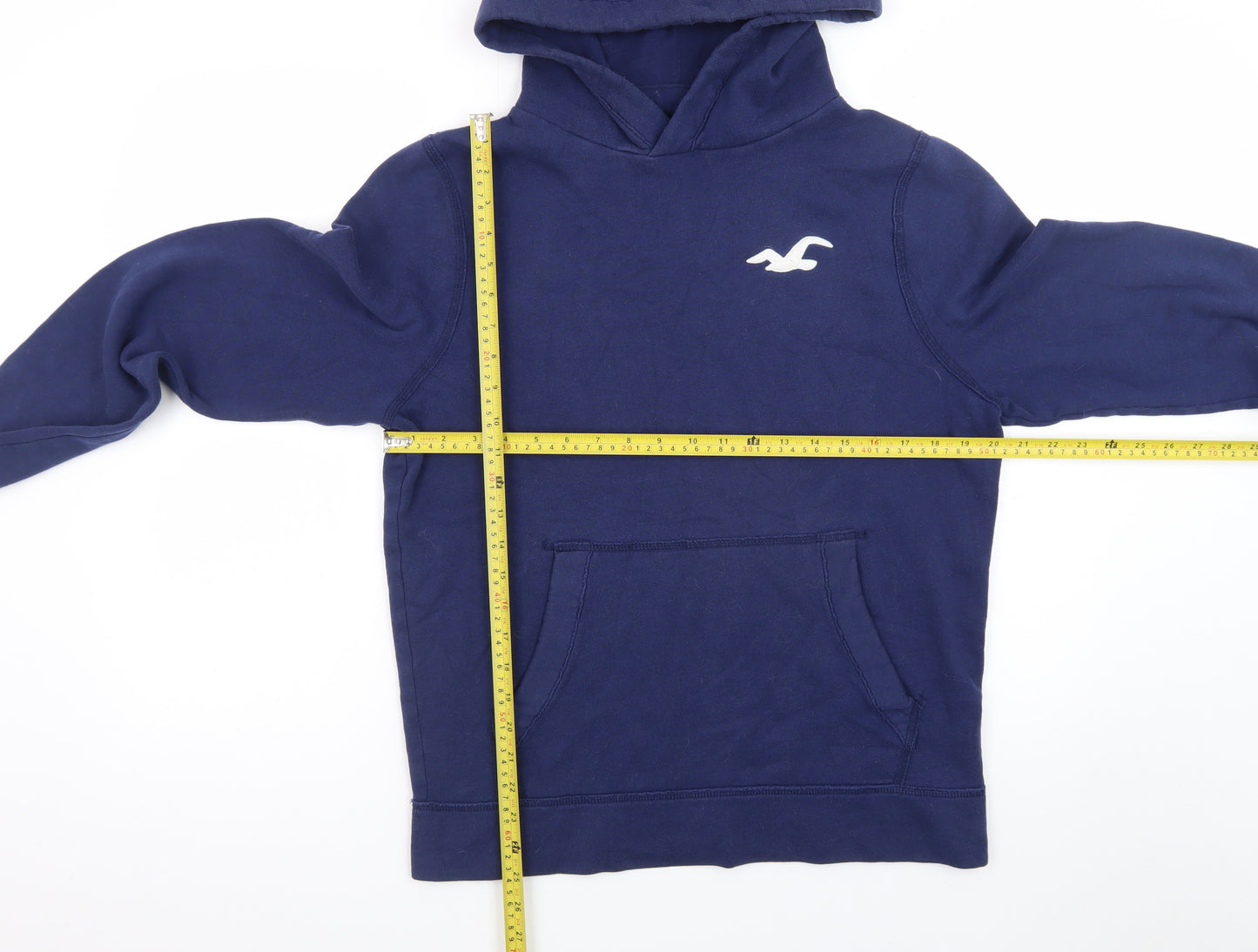 Hollister Men's Blue Pullover Hoodie L Long Sleeve Logo Top