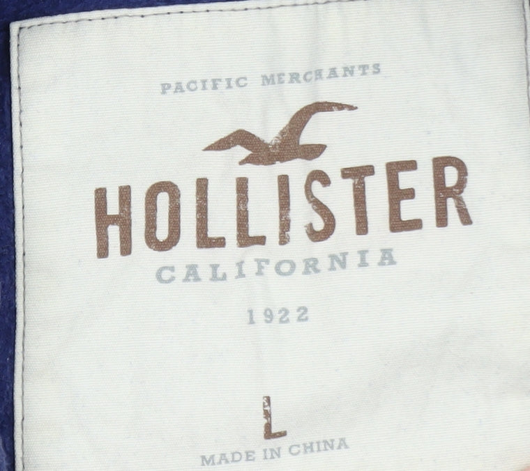 Hollister Men's Blue Pullover Hoodie L Long Sleeve Logo Top