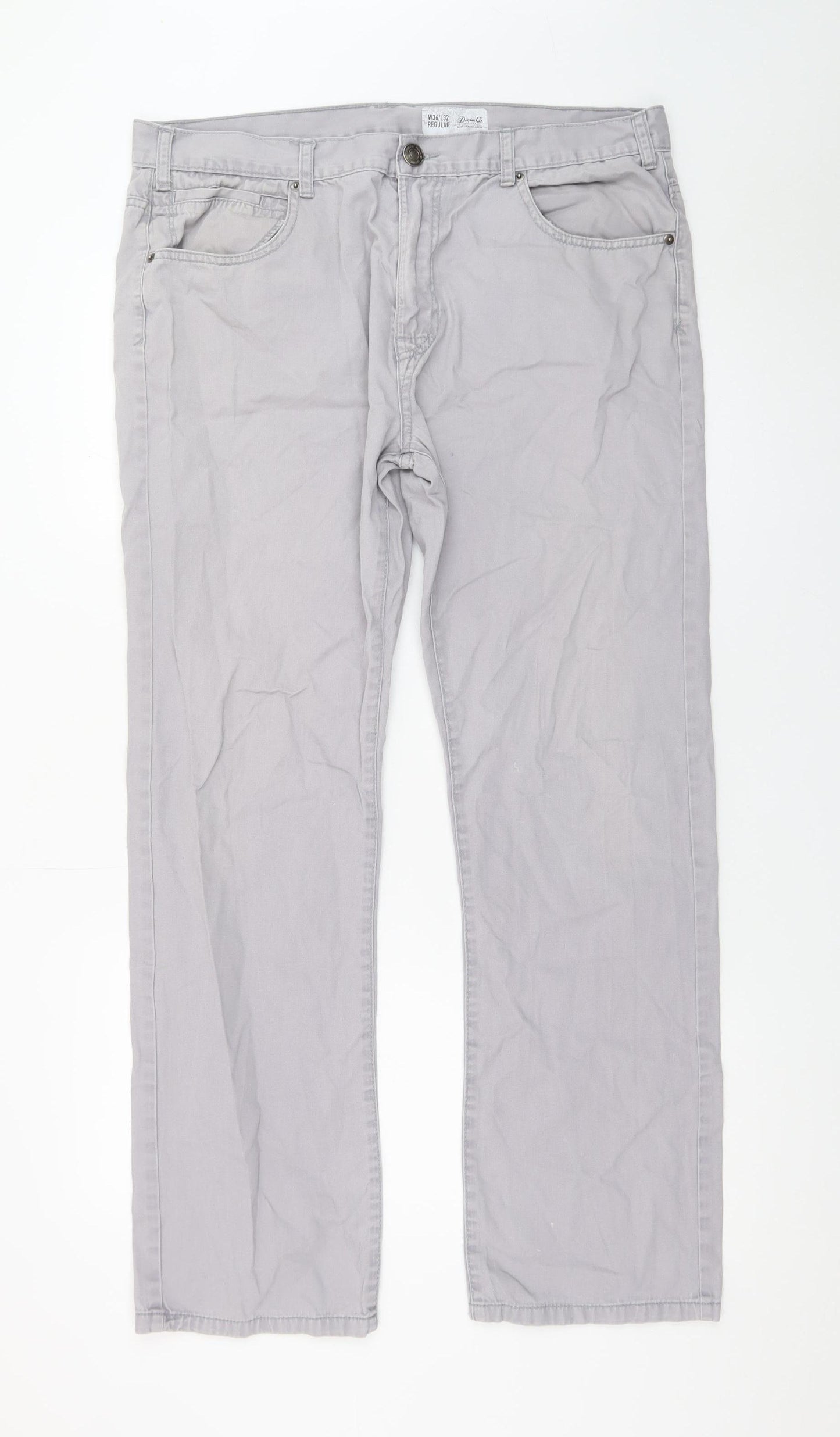 Denim Co Men's Grey Chino Trousers W36 L32 Regular Fit