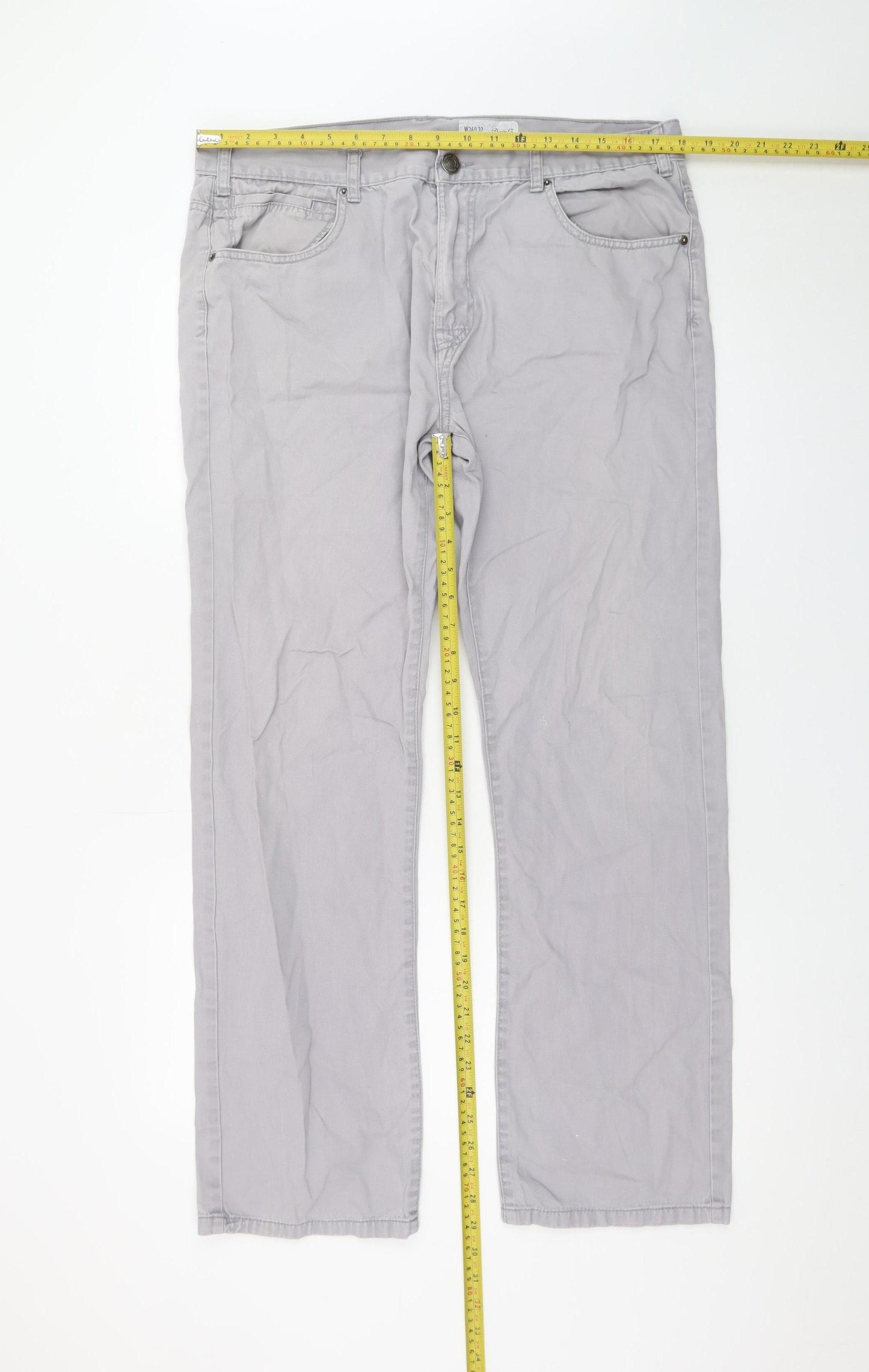Denim Co Men's Grey Chino Trousers W36 L32 Regular Fit