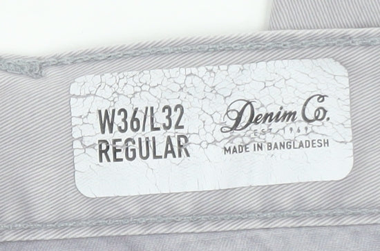 Denim Co Men's Grey Chino Trousers W36 L32 Regular Fit