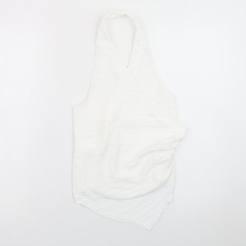 Pull&Bear Women's White Halter Neck Cotton Camisole Top Size 8