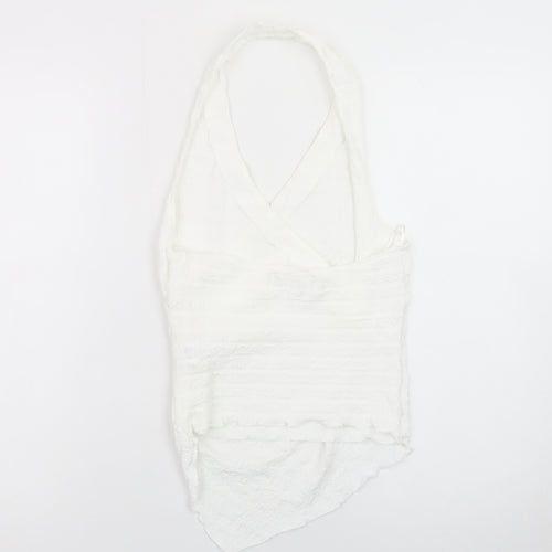 Pull&Bear Women's White Halter Neck Cotton Camisole Top Size 8