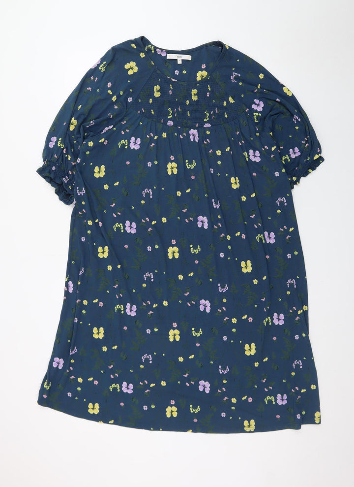Next Women Blue Floral Shift Dress Size 20 3/4 Sleeve Spring