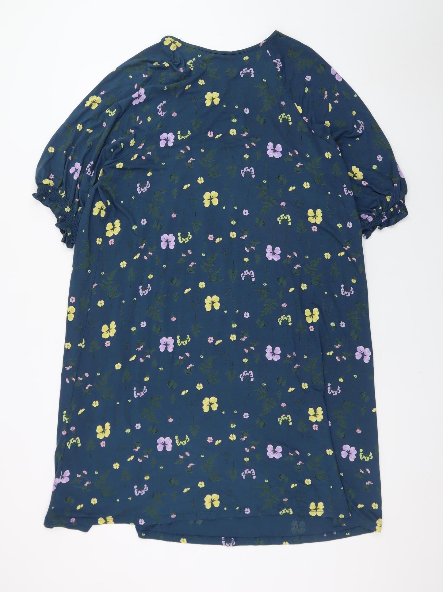 Next Women Blue Floral Shift Dress Size 20 3/4 Sleeve Spring