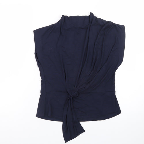 Isay Women’s Blue Wrap Sleeveless High Neck Blouse XS