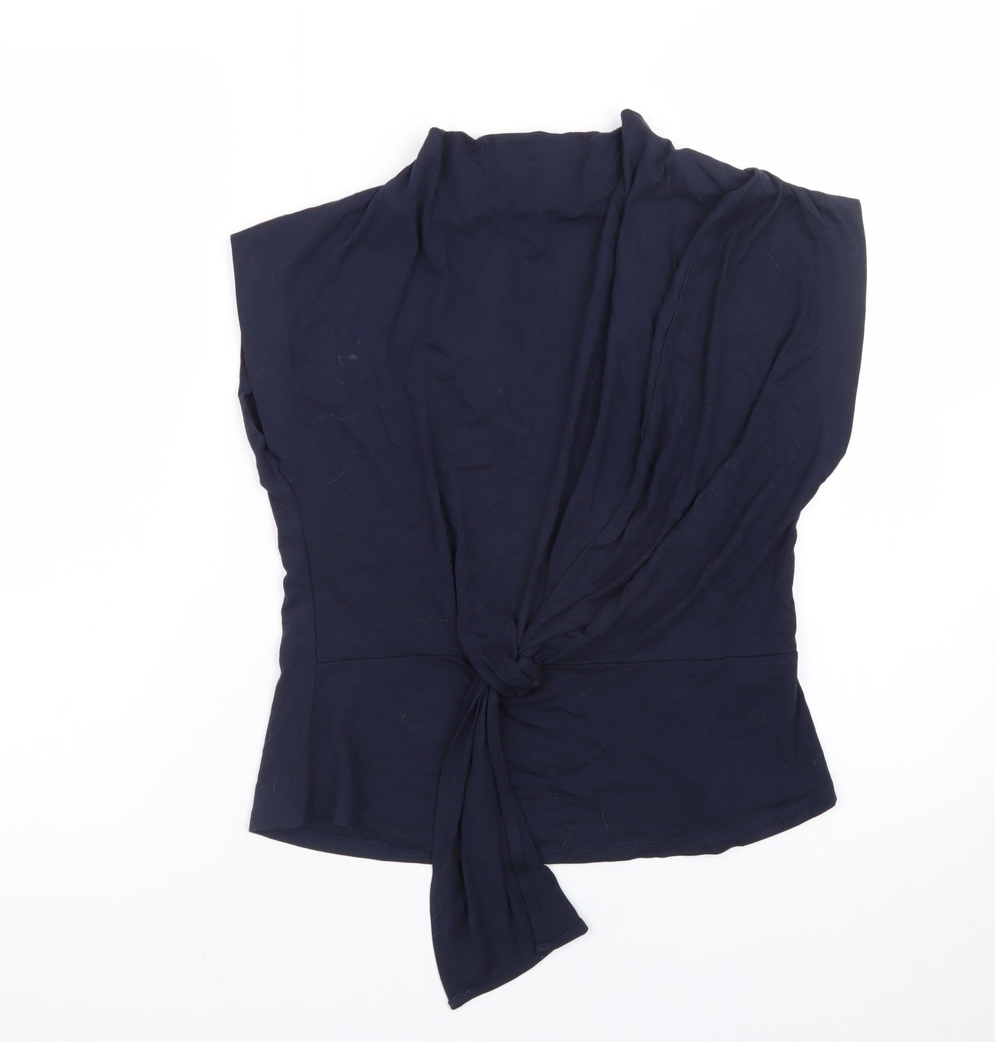 Isay Women’s Blue Wrap Sleeveless High Neck Blouse XS