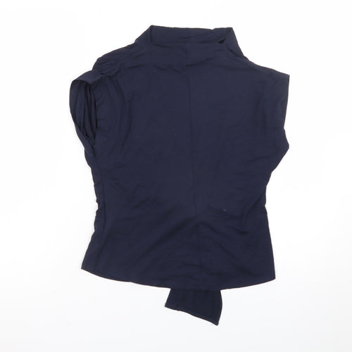 Isay Women’s Blue Wrap Sleeveless High Neck Blouse XS