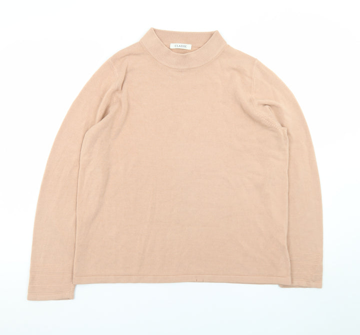 Marks and Spencer Women Beige Mock Neck Acrylic Jumper Size 16