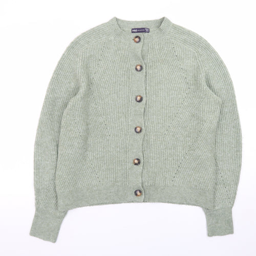 Marks and Spencer Women Green Medium Rib-Knit Cardigan
