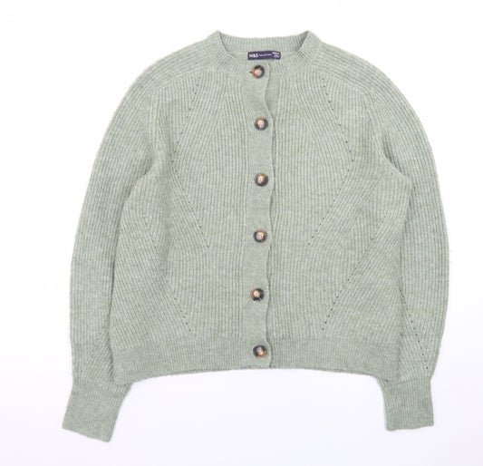 Marks and Spencer Women Green Medium Rib-Knit Cardigan