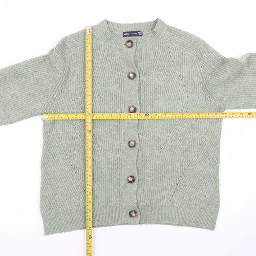 Marks and Spencer Women Green Medium Rib-Knit Cardigan