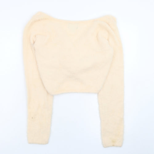 Threadbare Women Beige V-Neck Long Sleeve Twist Front Jumper Size 12