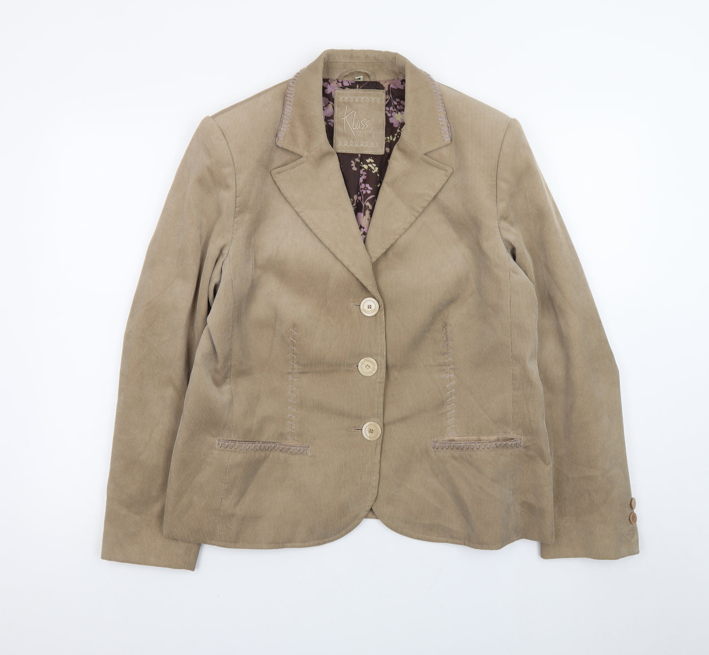 Klass Womens Beige Corduroy Blazer Jacket Size 16 Lined Smart Casual