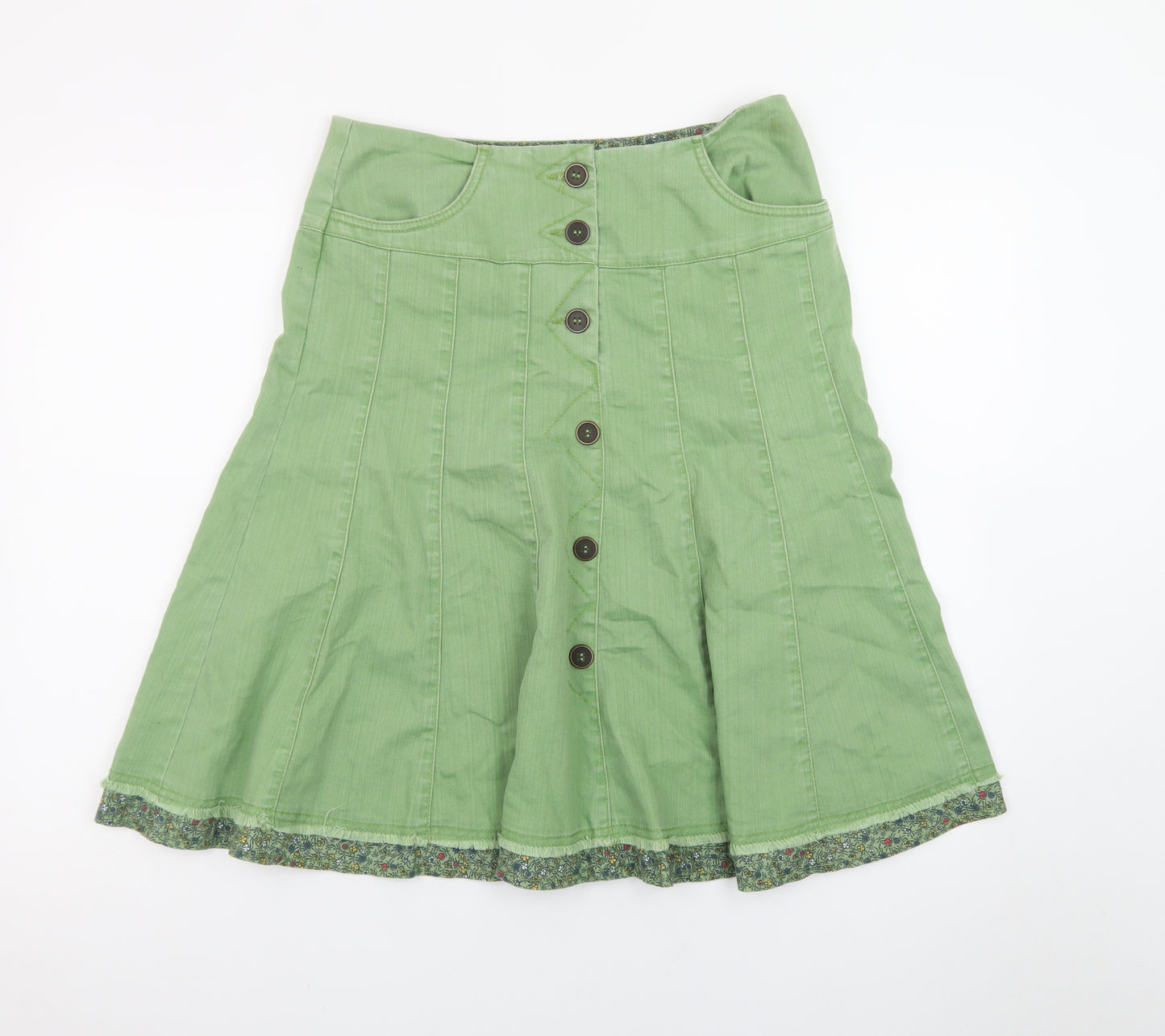 Marks and Spencer Women’s Green Cotton A-Line Button Skirt Size 10