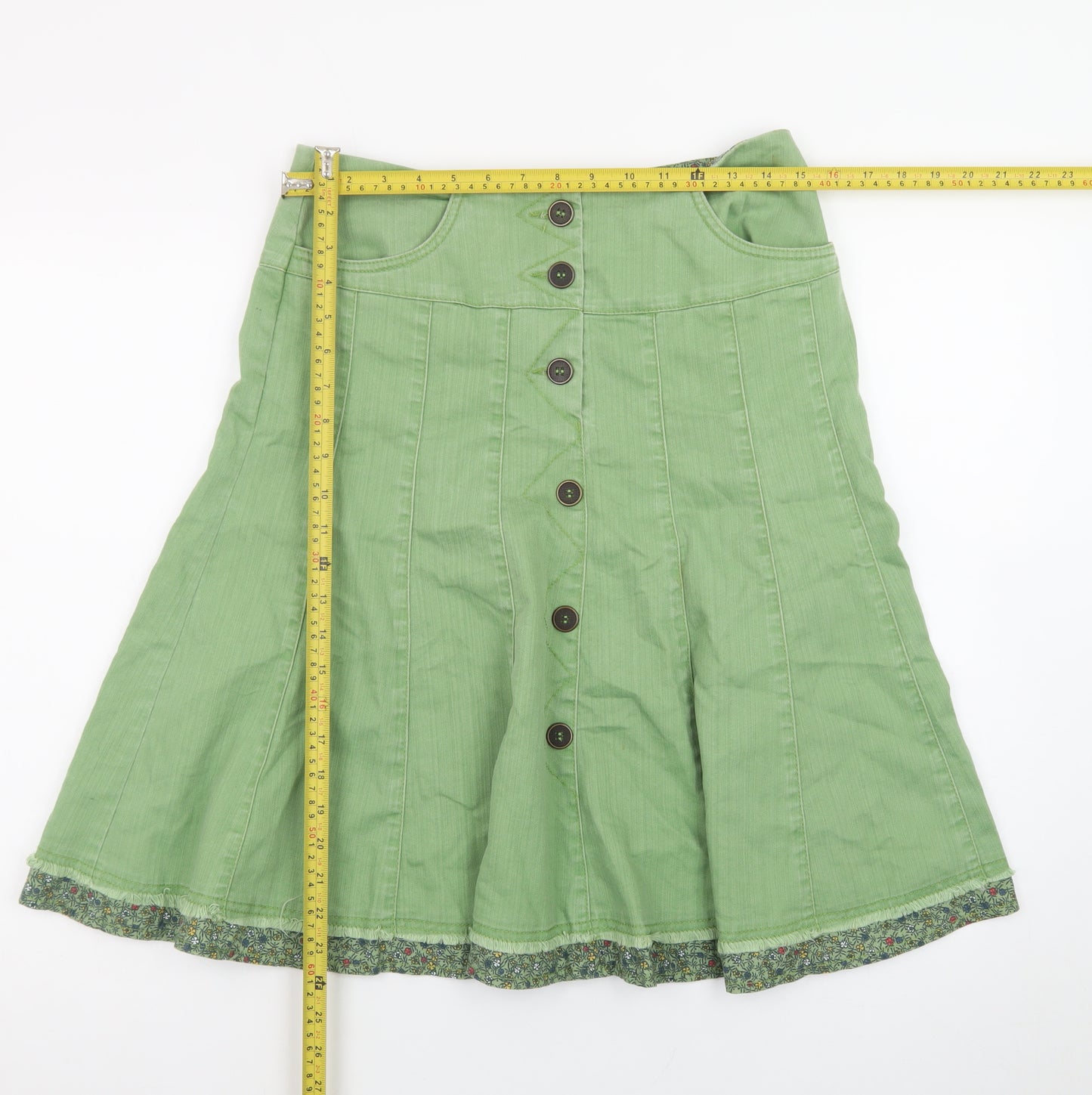 Marks and Spencer Women’s Green Cotton A-Line Button Skirt Size 10