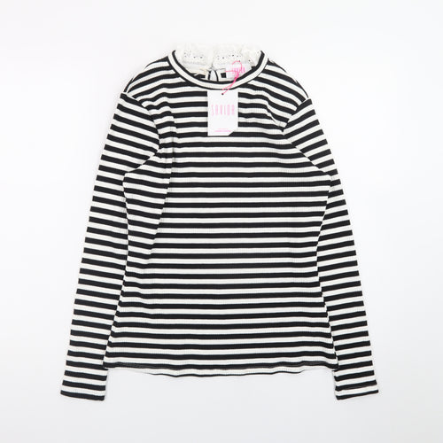 Savida Women’s Black and White Striped Long Sleeve High Neck Top Size 14
