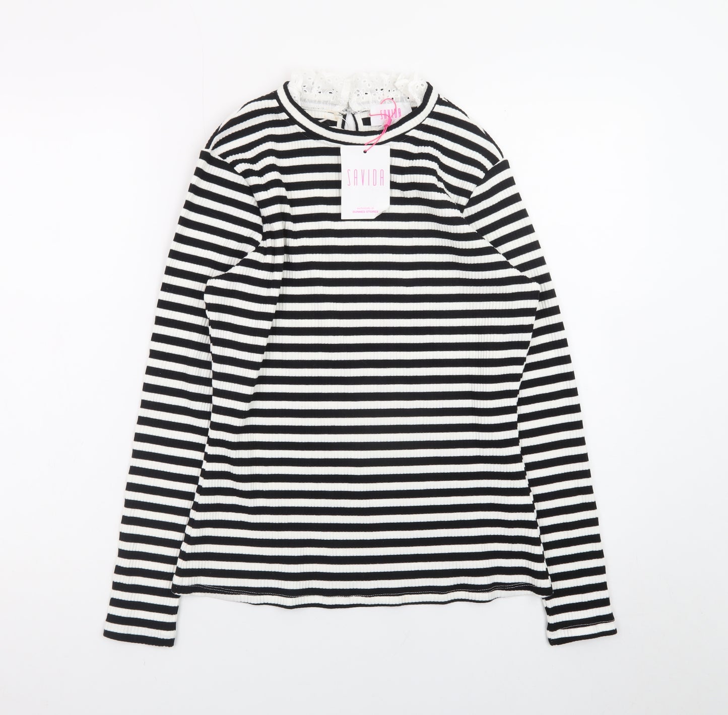Savida Women’s Black and White Striped Long Sleeve High Neck Top Size 14