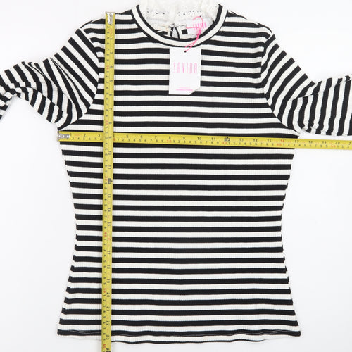 Savida Women’s Black and White Striped Long Sleeve High Neck Top Size 14