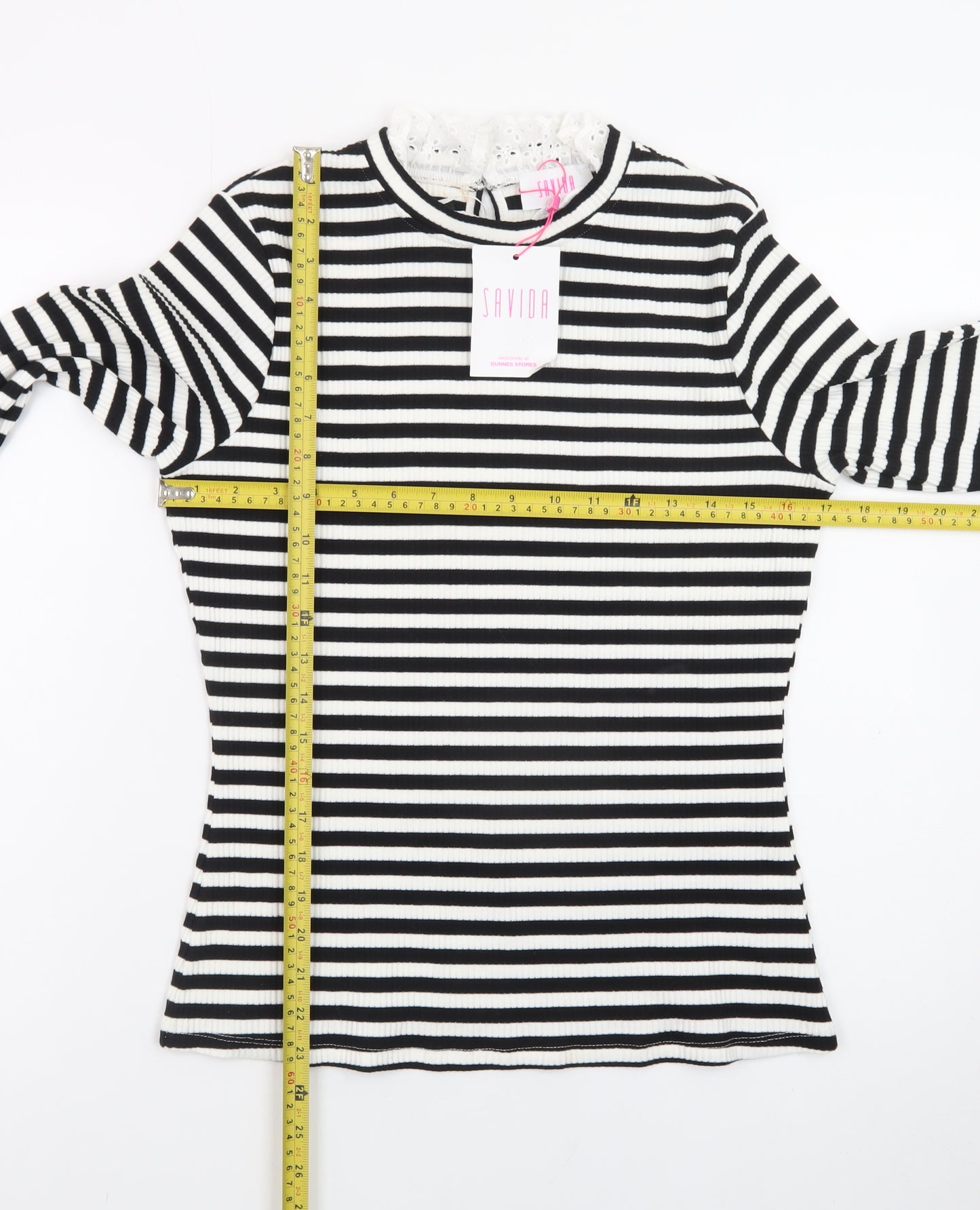 Savida Women’s Black and White Striped Long Sleeve High Neck Top Size 14