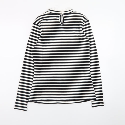Savida Women’s Black and White Striped Long Sleeve High Neck Top Size 14