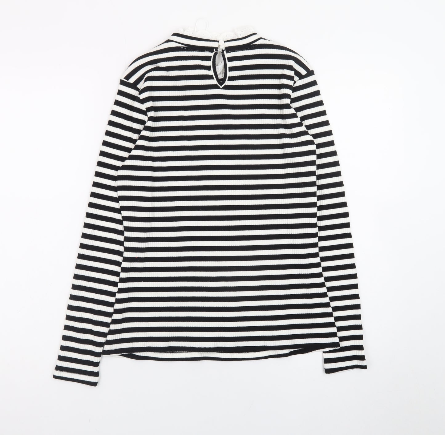 Savida Women’s Black and White Striped Long Sleeve High Neck Top Size 14