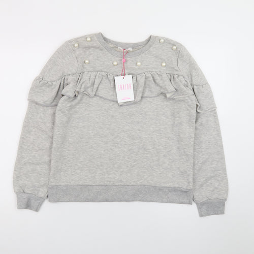 Savida Womens Grey Pearl Ruffle Long Sleeve Pullover Sweatshirt Size L