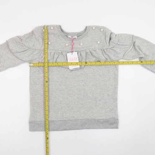 Savida Womens Grey Pearl Ruffle Long Sleeve Pullover Sweatshirt Size L