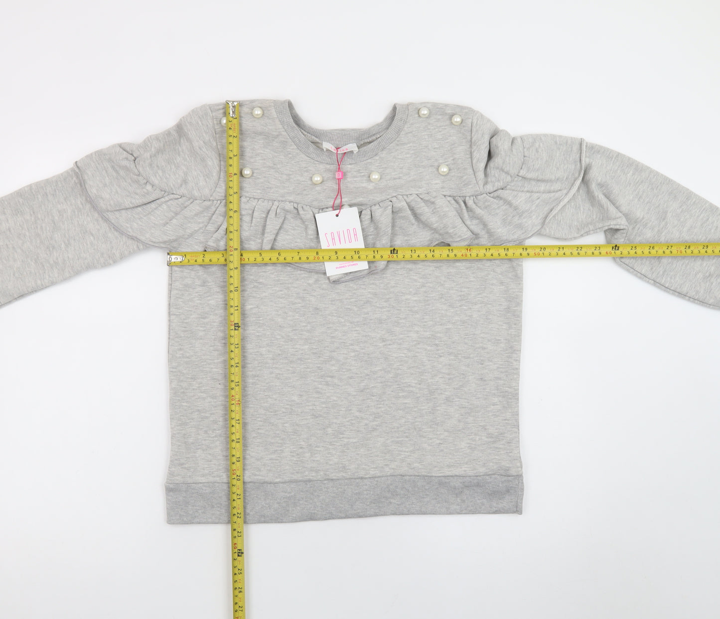 Savida Womens Grey Pearl Ruffle Long Sleeve Pullover Sweatshirt Size L