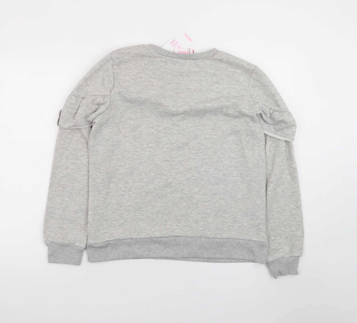 Savida Womens Grey Pearl Ruffle Long Sleeve Pullover Sweatshirt Size L