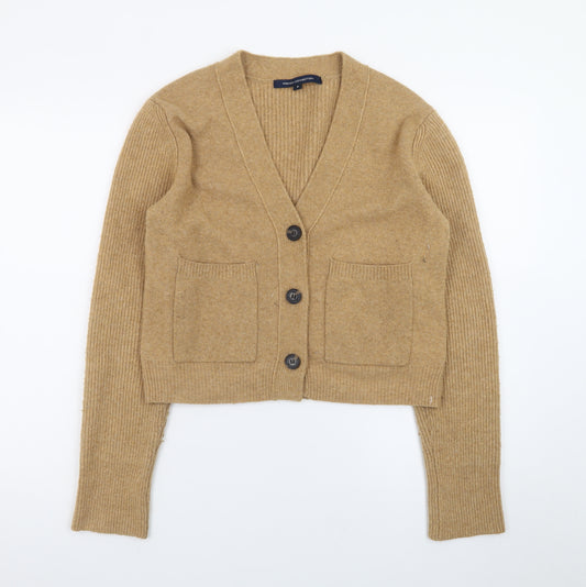 French Connection Women's Beige Wool Blend V-Neck Cardigan Size S