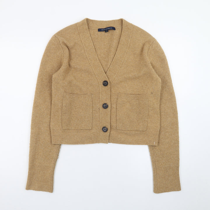 French Connection Women's Beige Wool Blend V-Neck Cardigan Size S