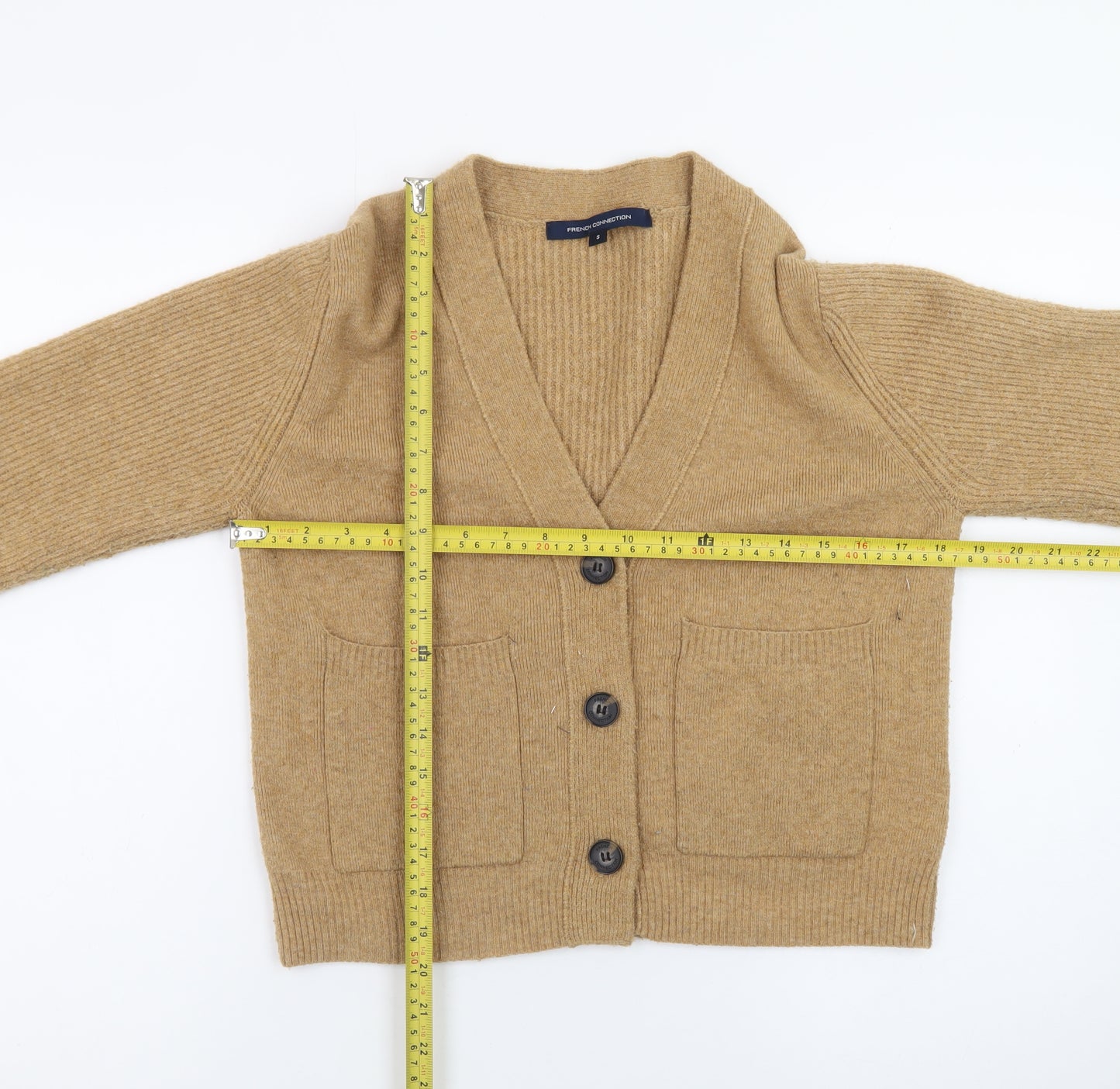 French Connection Women's Beige Wool Blend V-Neck Cardigan Size S