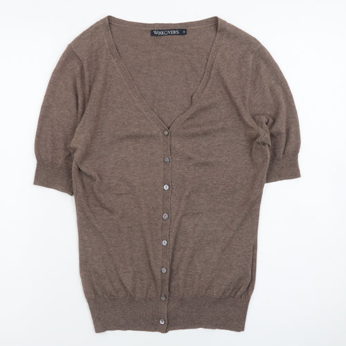 WoolOvers Women Brown S Silk Cotton V-Neck Short Sleeve Cardigan