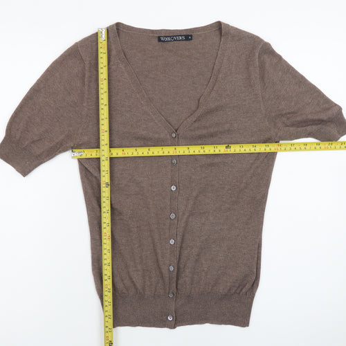 WoolOvers Women Brown S Silk Cotton V-Neck Short Sleeve Cardigan