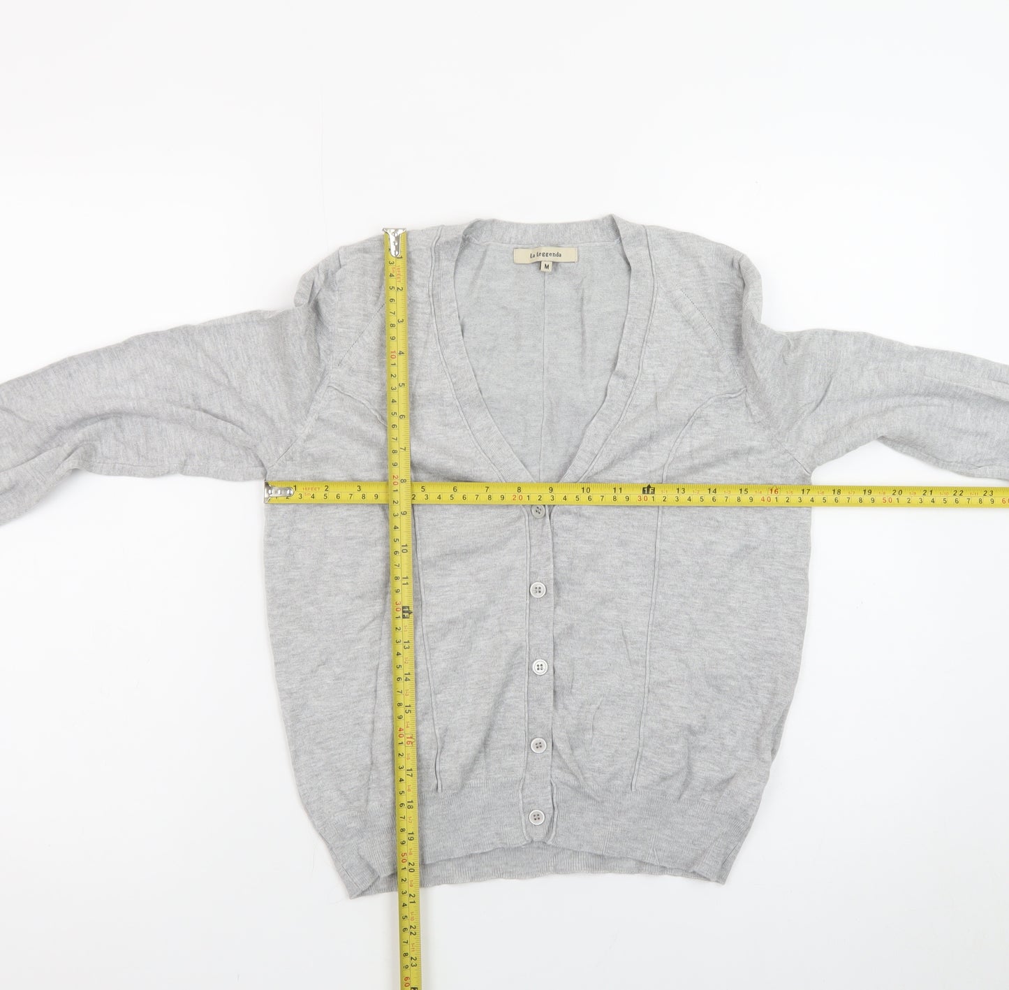 La Leggenda Womens Grey Cardigan V-Neck Knit Jumper M
