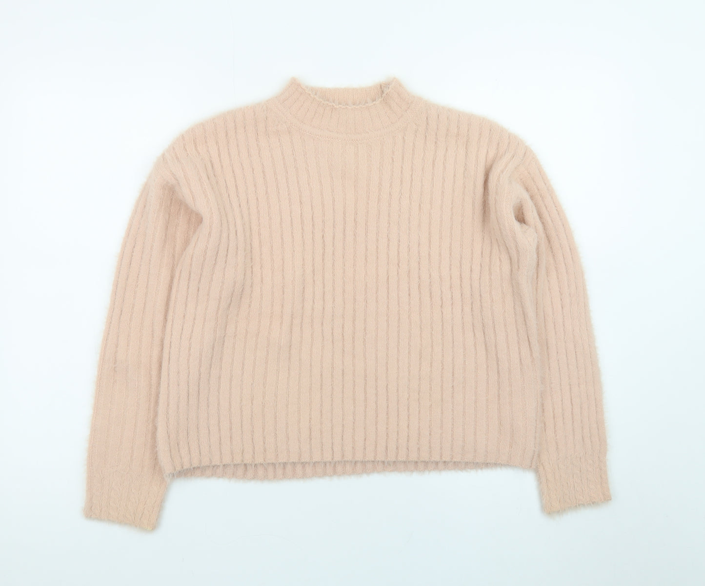 Next Teens Beige Ribbed High Neck Pullover Jumper Size 12Y