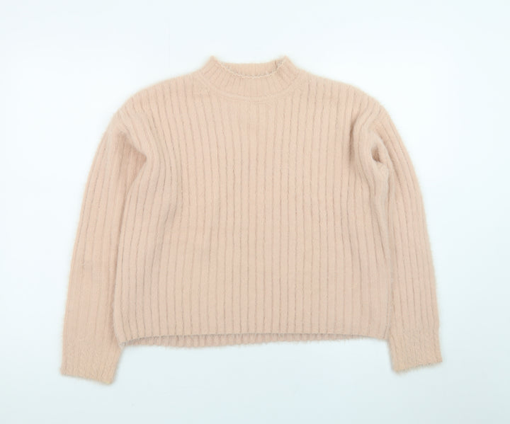 Next Teens Beige Ribbed High Neck Pullover Jumper Size 12Y