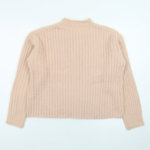 Next Teens Beige Ribbed High Neck Pullover Jumper Size 12Y