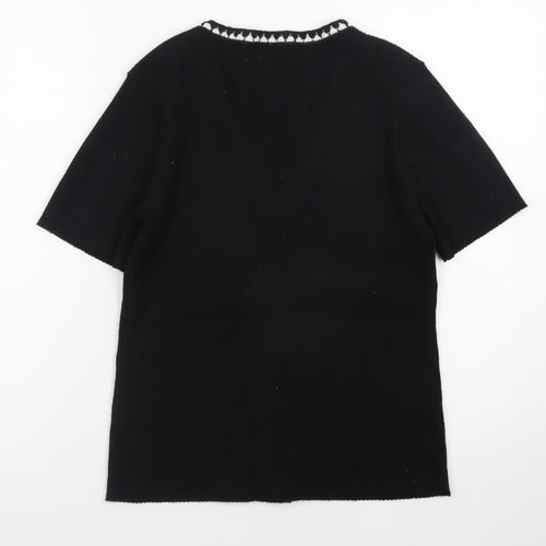 Gallery Womens Black V-Neck Short Sleeve Button Cardigan Size 16