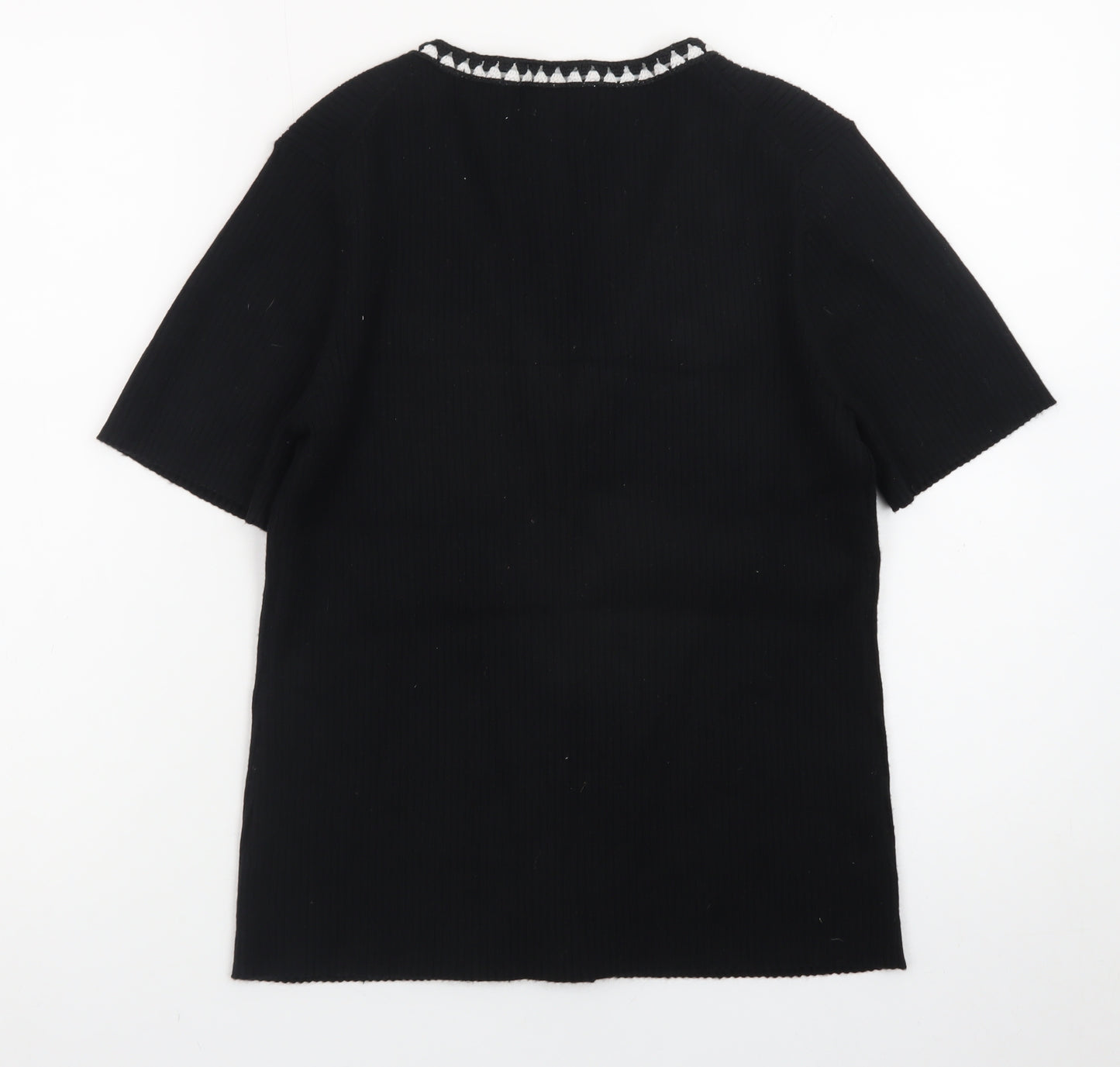 Gallery Womens Black V-Neck Short Sleeve Button Cardigan Size 16